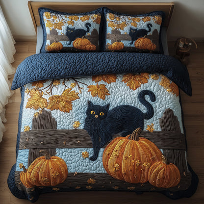 Spooky Black Cat 3-Piece Quilted Bedding Set GFTOMA4133