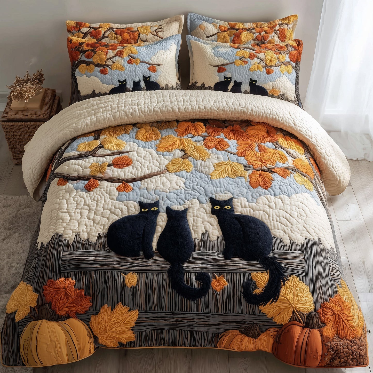 Spooky Black Cat 3-Piece Quilted Bedding Set GFTOMA4134
