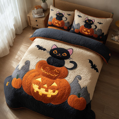 Spooky Black Cat 3-Piece Quilted Bedding Set GFTOMA4135