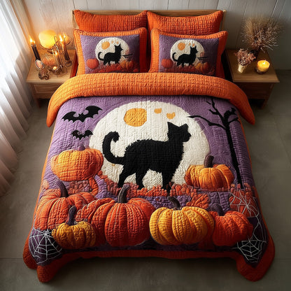 Spooky Black Cat 3-Piece Quilted Bedding Set GFTOMA4136
