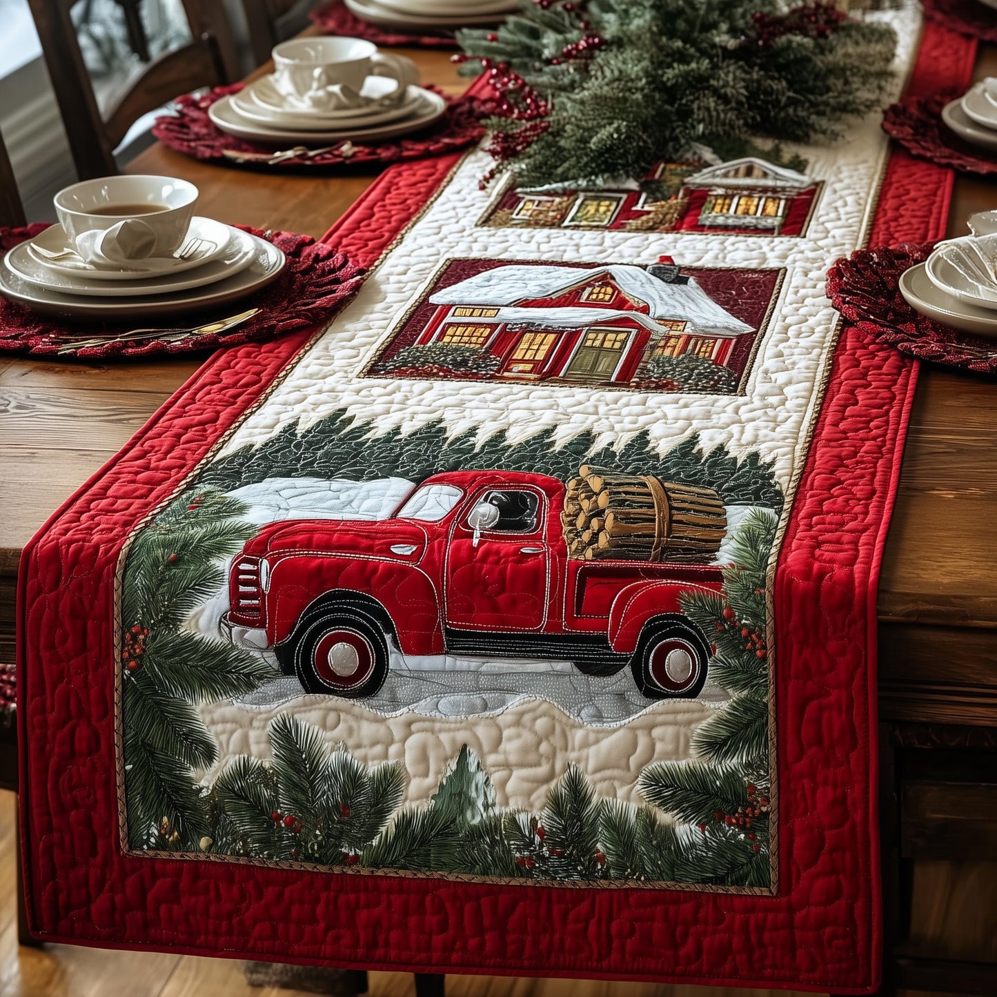 Christmas Truck Quilted Table Runner GFTOMA4199