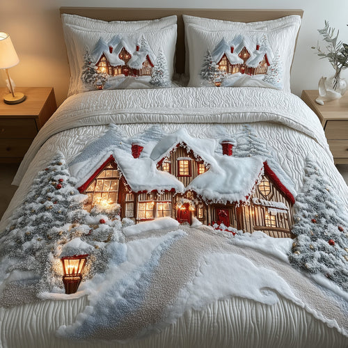 Snowy Village 3-Piece Quilted Bedding Set GFTOMA4205
