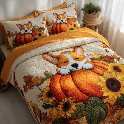 Autumn Corgi 3-Piece Quilted Bedding Set GFTOMA4221