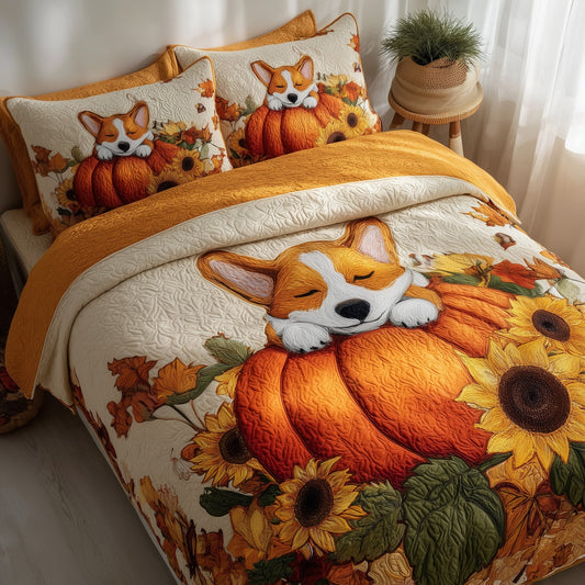 Autumn Corgi 3-Piece Quilted Bedding Set GFTOMA4221