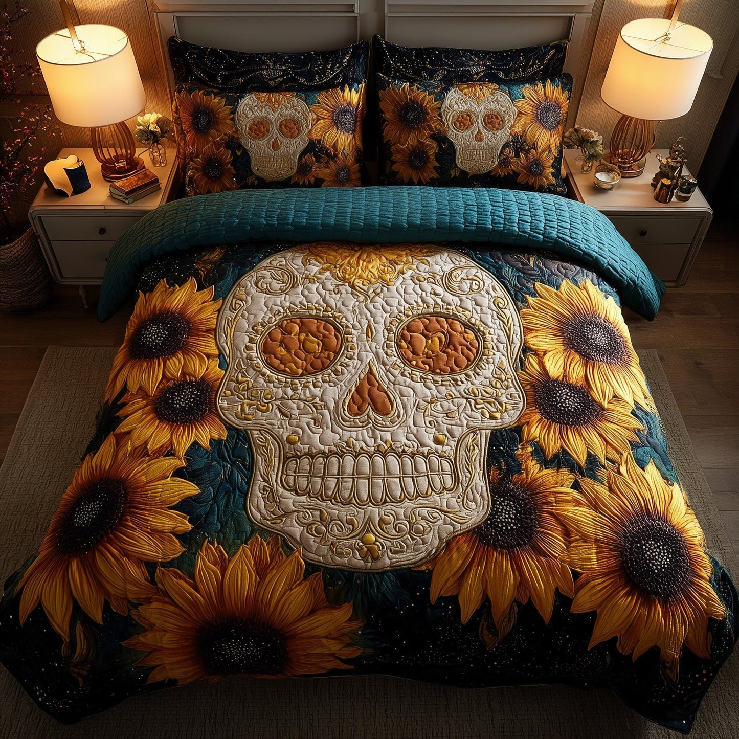 Spooky Sunflower 3-Piece Quilted Bedding Set GFTOMA4245