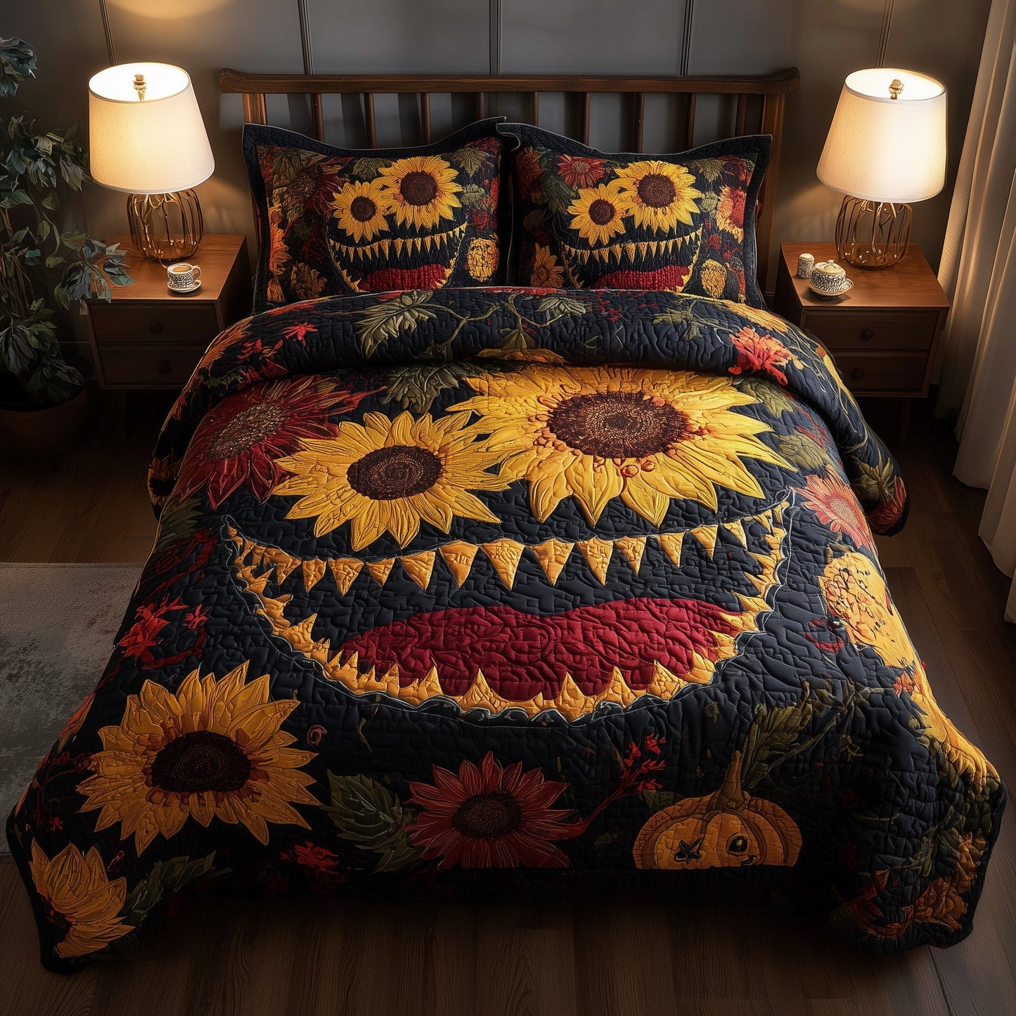 Spooky Sunflower 3-Piece Quilted Bedding Set GFTOMA4247