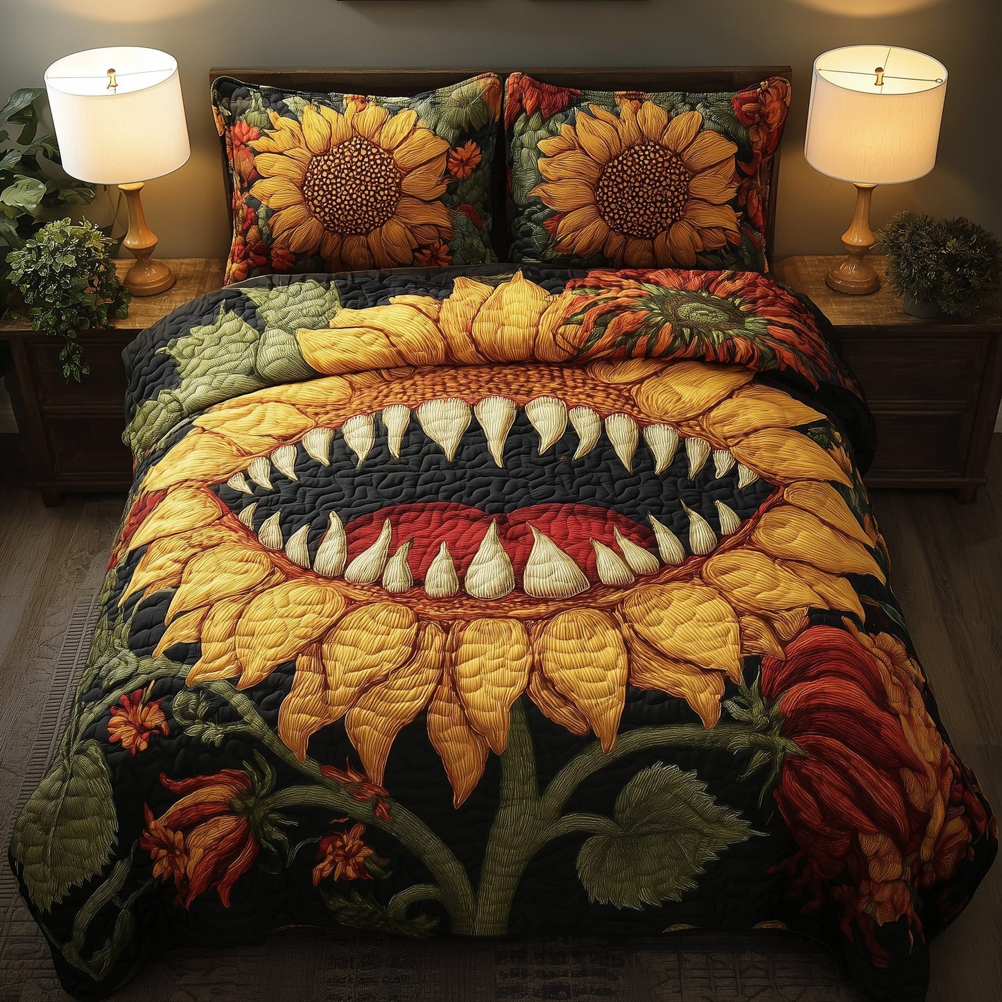 Spooky Sunflower 3-Piece Quilted Bedding Set GFTOMA4249