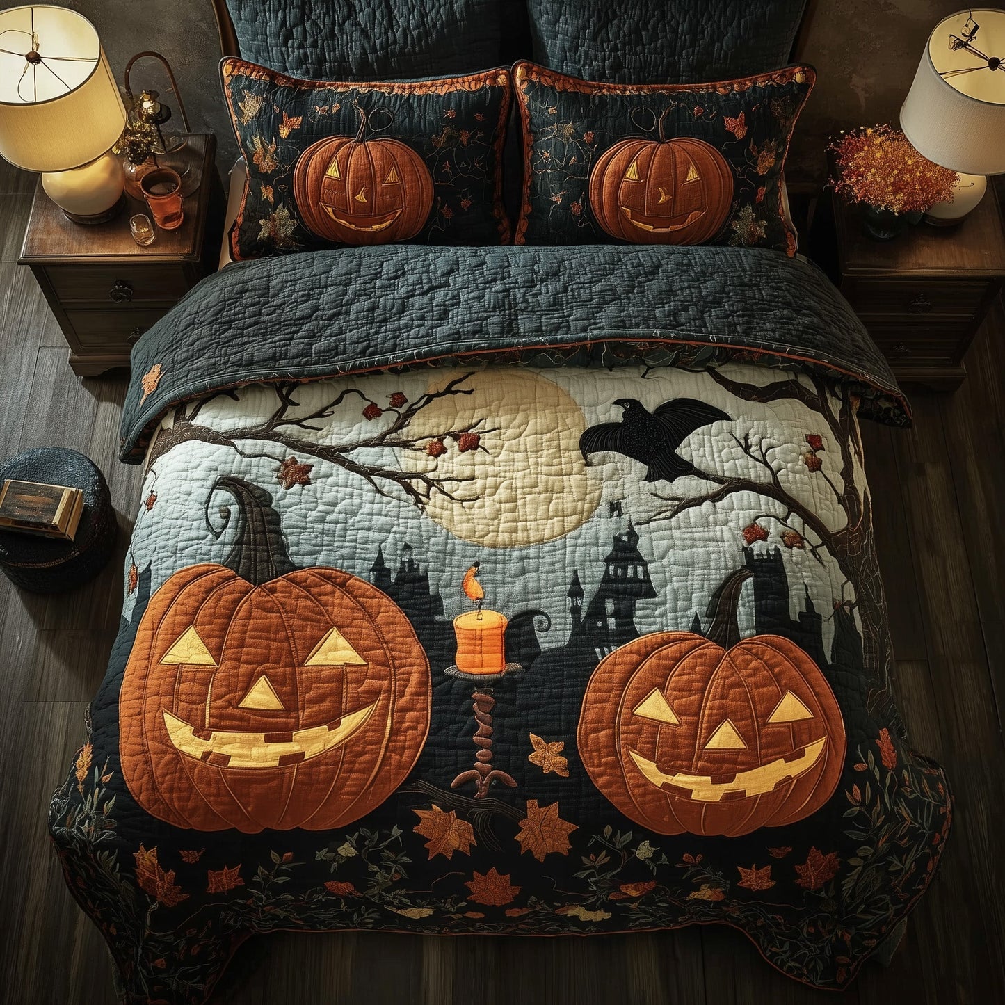 Spooky Pumpkin 3-Piece Quilted Bedding Set GFTOMA4250