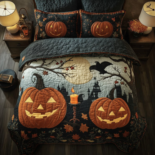 Spooky Pumpkin 3-Piece Quilted Bedding Set GFTOMA4250