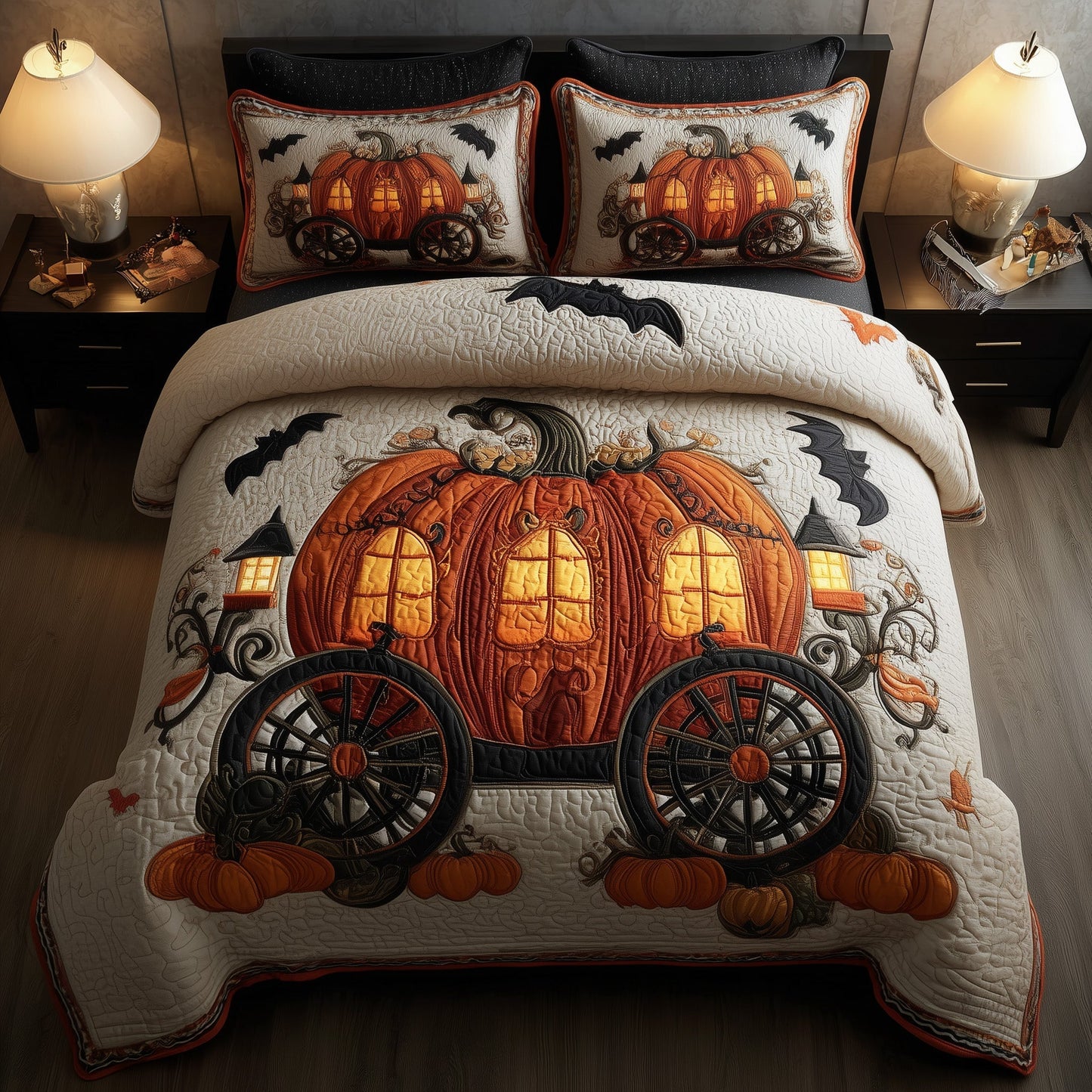 Spooky Pumpkin 3-Piece Quilted Bedding Set GFTOMA4251