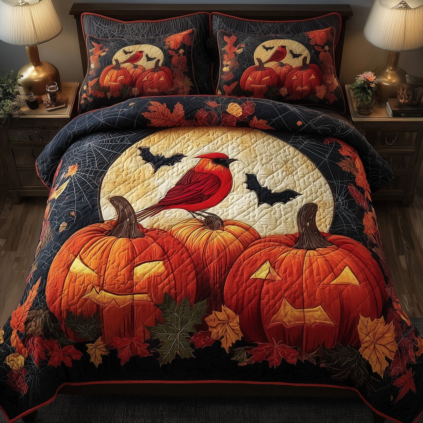 Spooky Pumpkin 3-Piece Quilted Bedding Set GFTOMA4252