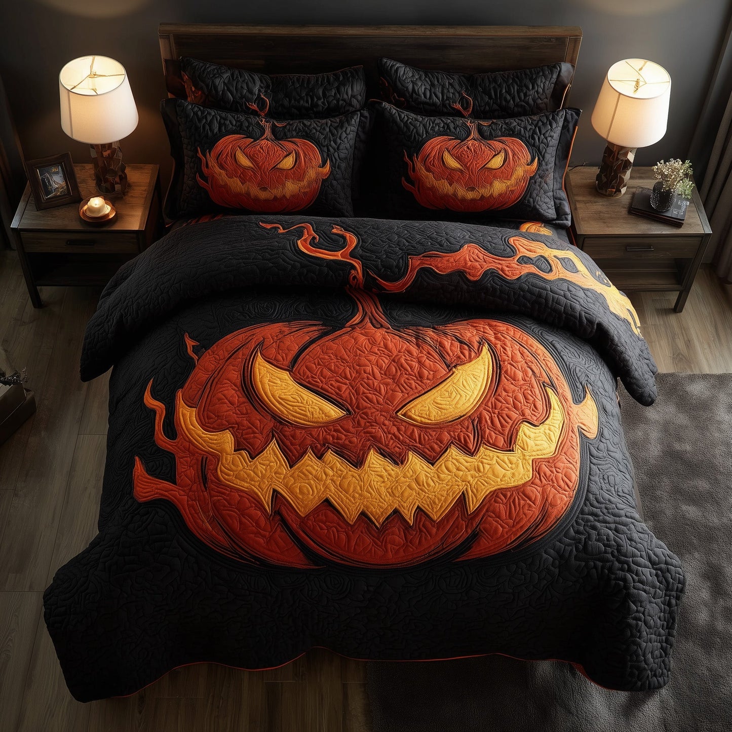 Spooky Pumpkin 3-Piece Quilted Bedding Set GFTOMA4255