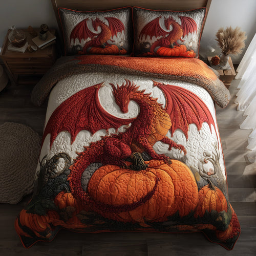 Pumpkin Dragon 3-Piece Quilted Bedding Set GFTOMA4286