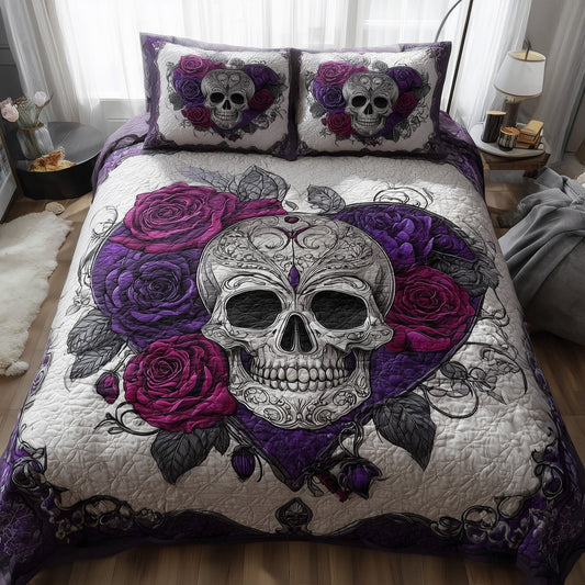 Roses Sugar Skull 3-Piece Quilted Bedding Set GFTOMA4296