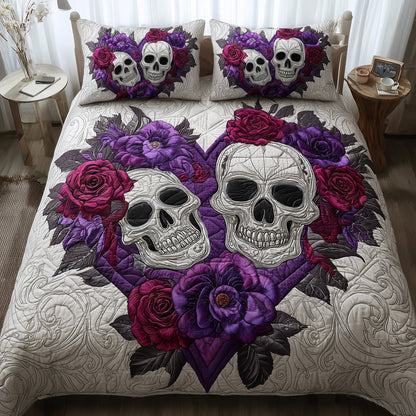 Roses Sugar Skull 3-Piece Quilted Bedding Set GFTOMA4297