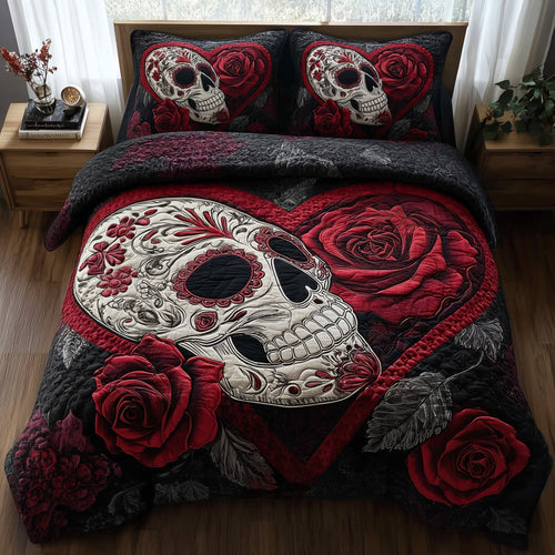 Roses Sugar Skull 3-Piece Quilted Bedding Set GFTOMA4299