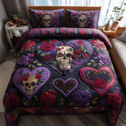 Roses Sugar Skull 3-Piece Quilted Bedding Set GFTOMA4302