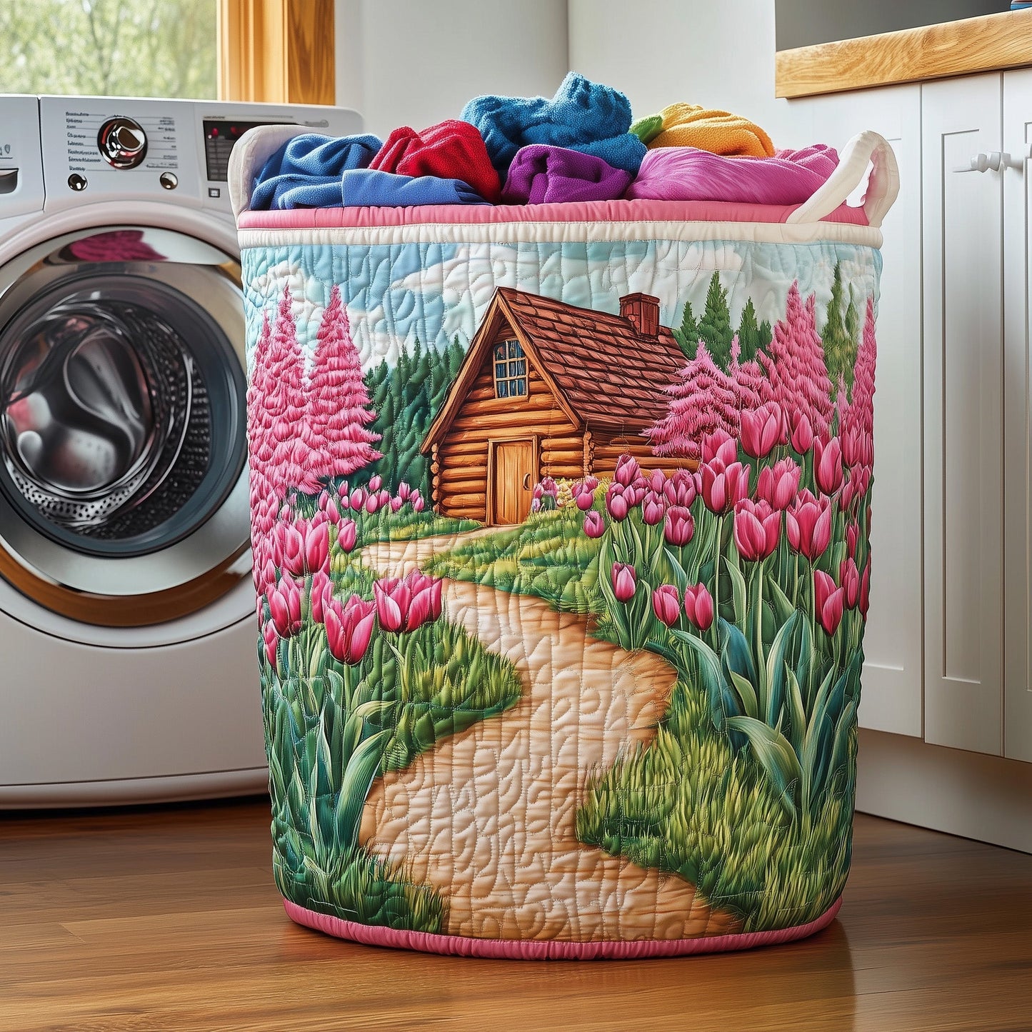 Tulip Blooms Quilted Laundry Basket GFTOMA4347