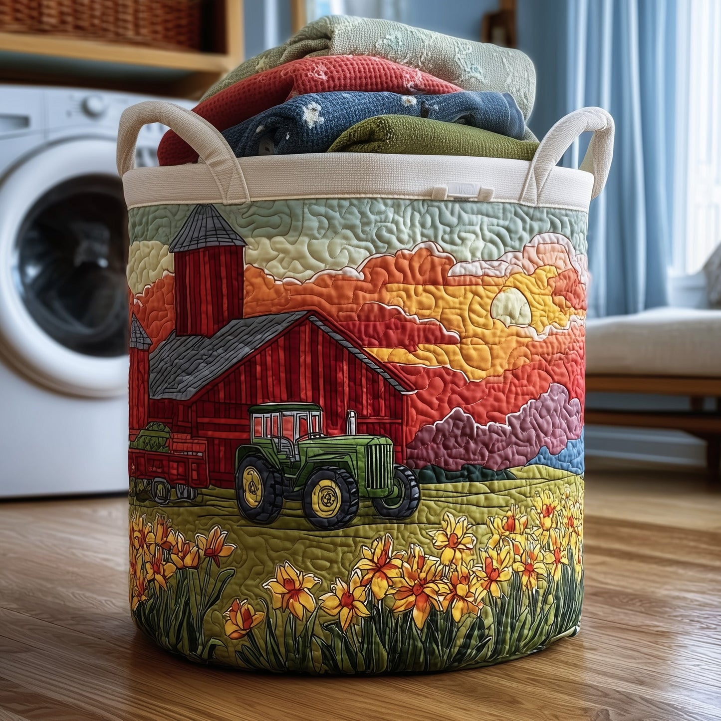 Country Tractor Quilted Laundry Basket  GFTOMA4357