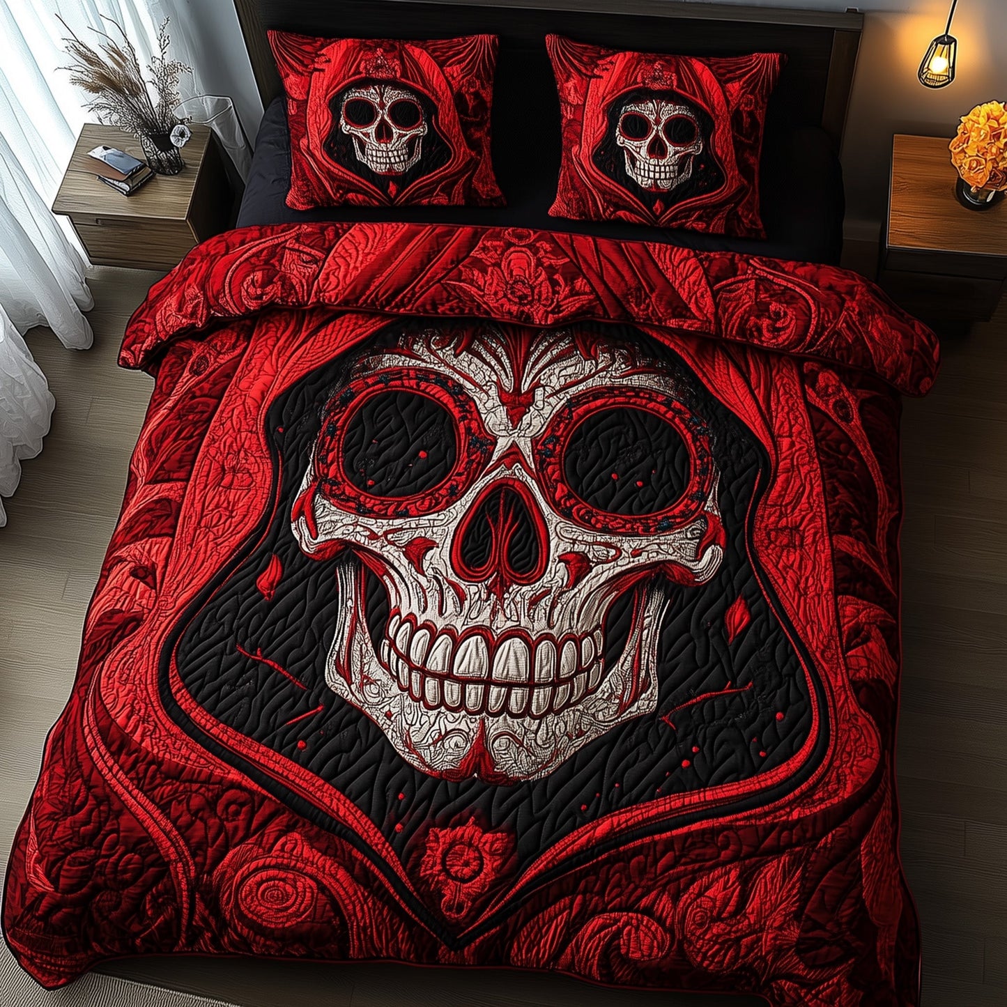Haunted Skull 3-Piece Quilted Bedding Set GFTOMA4363