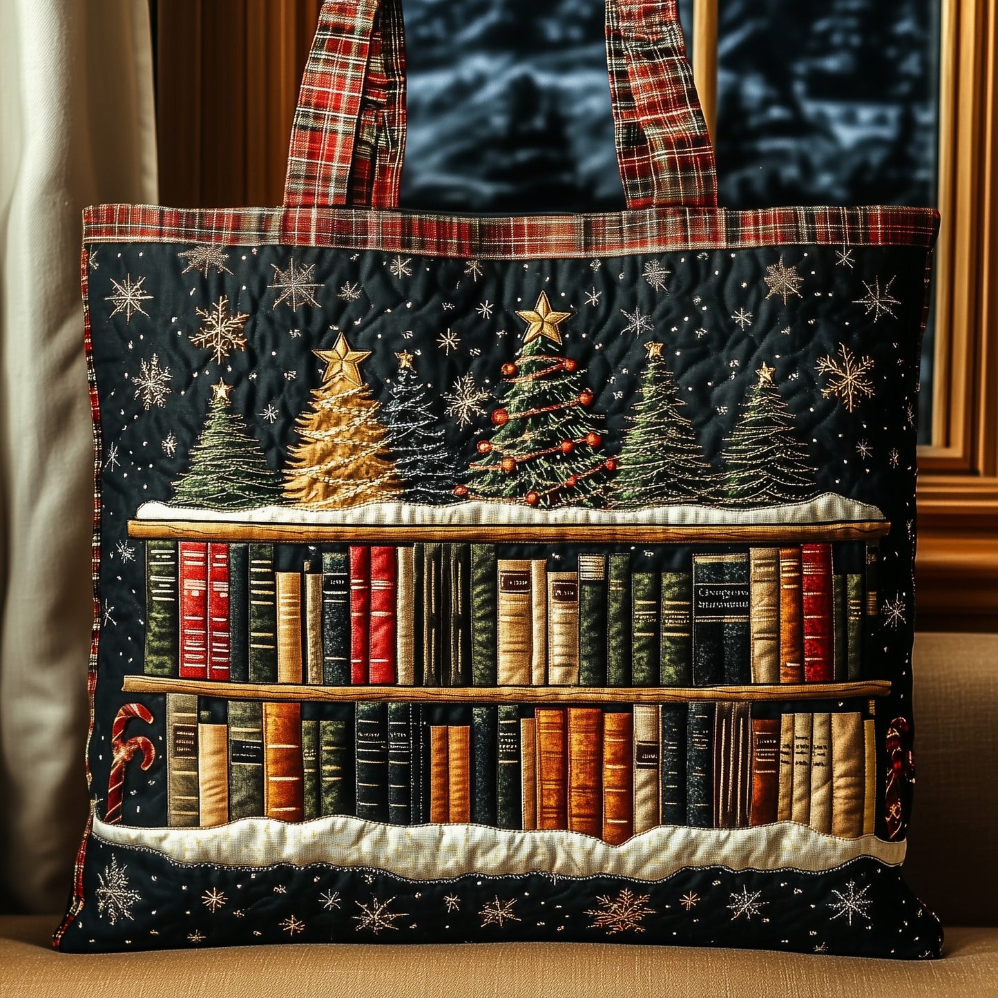 Christmas Library Quilted Tote Bag GFTOMA4575