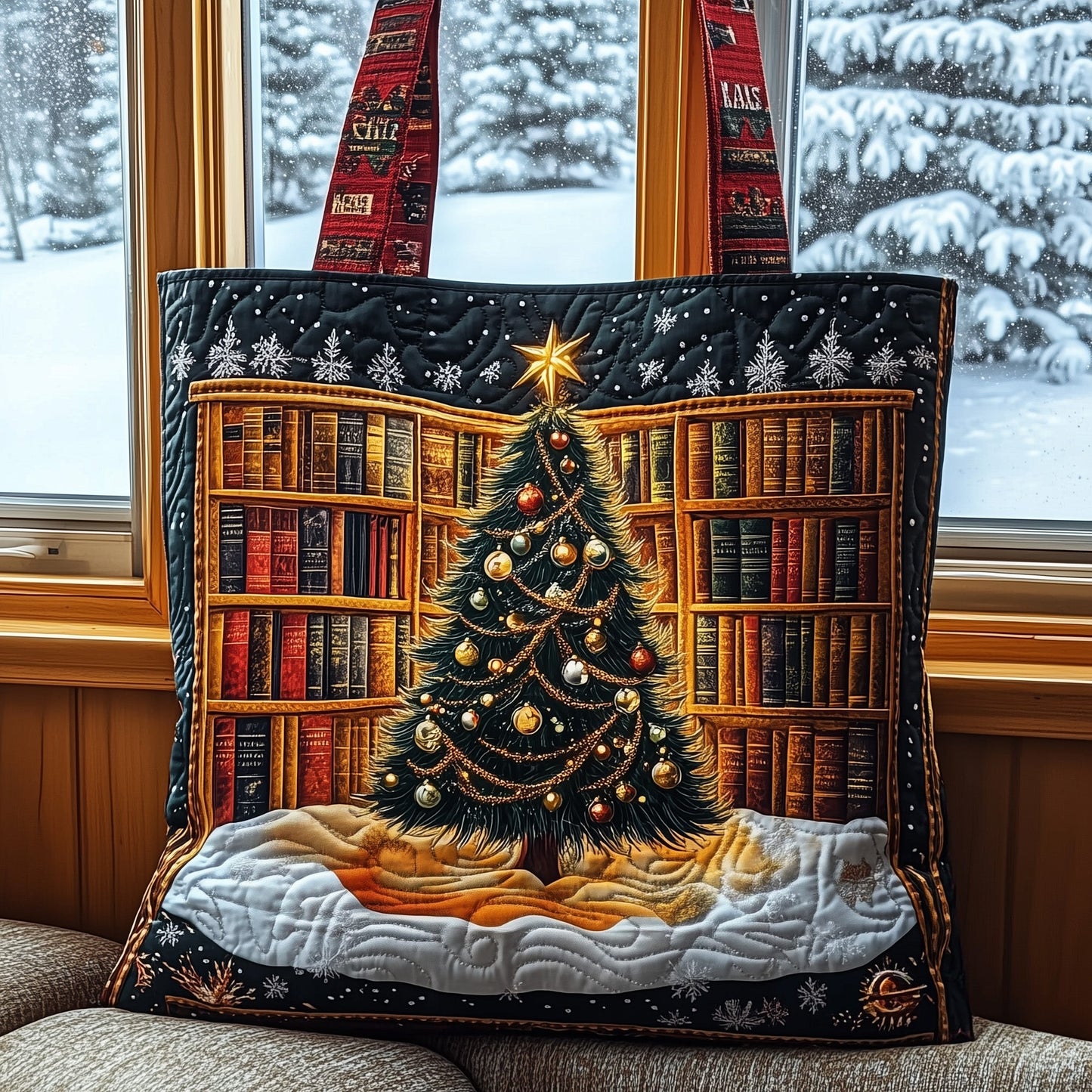 Christmas Library Quilted Tote Bag GFTOMA4576