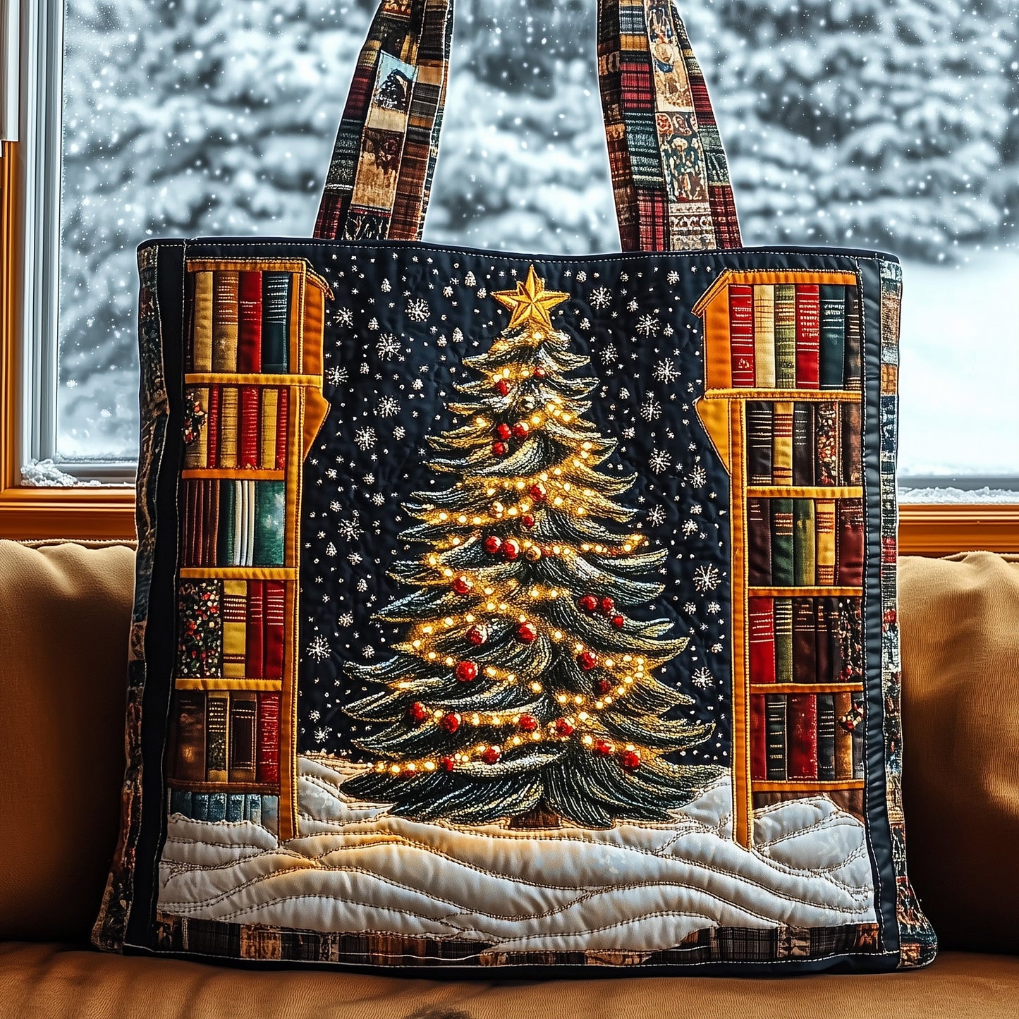 Christmas Library Quilted Tote Bag GFTOMA4579