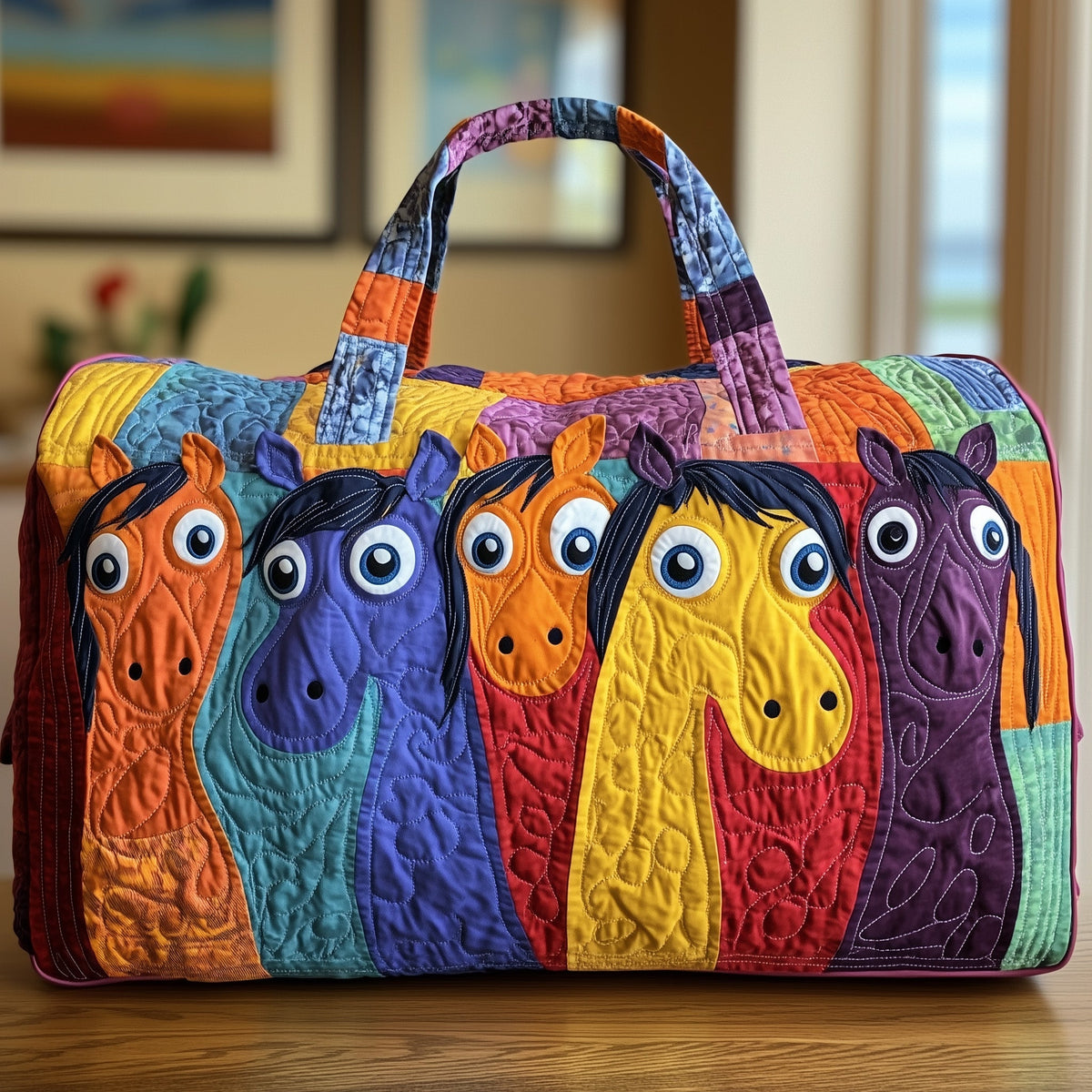 Cheerful Horses Quilted Duffle Bag GFTOMA4792