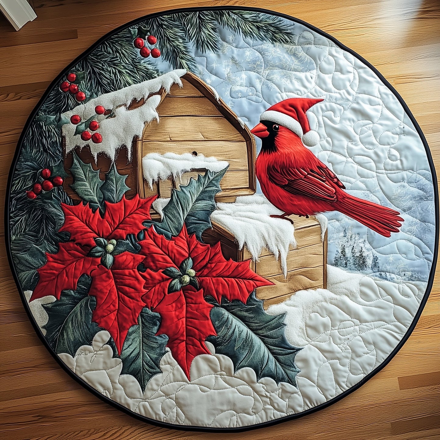 Cardinal Snow Quilted Round Mat GFTOMA4812