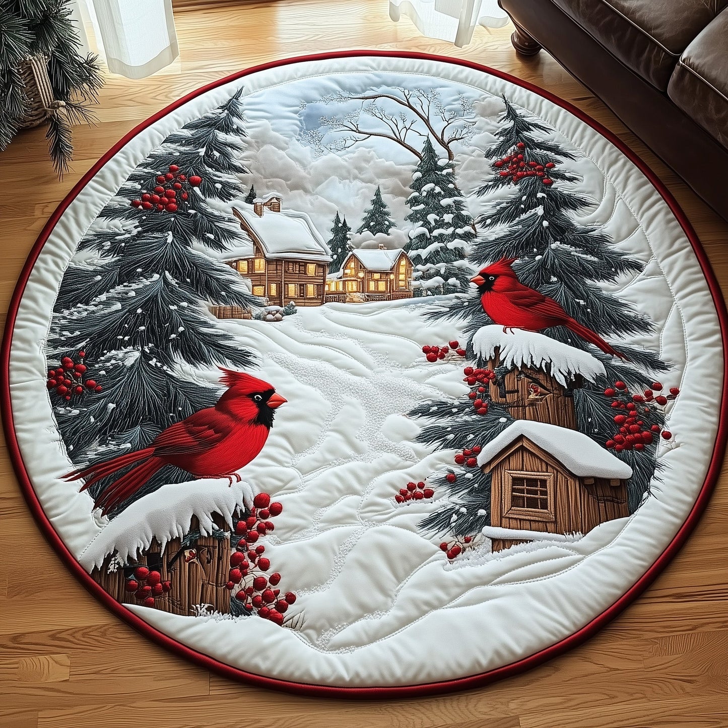 Cardinal Snow Quilted Round Mat GFTOMA4815