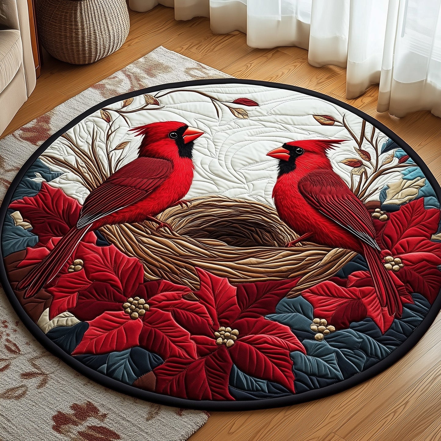 Cardinal Snow Quilted Round Mat GFTOMA4817