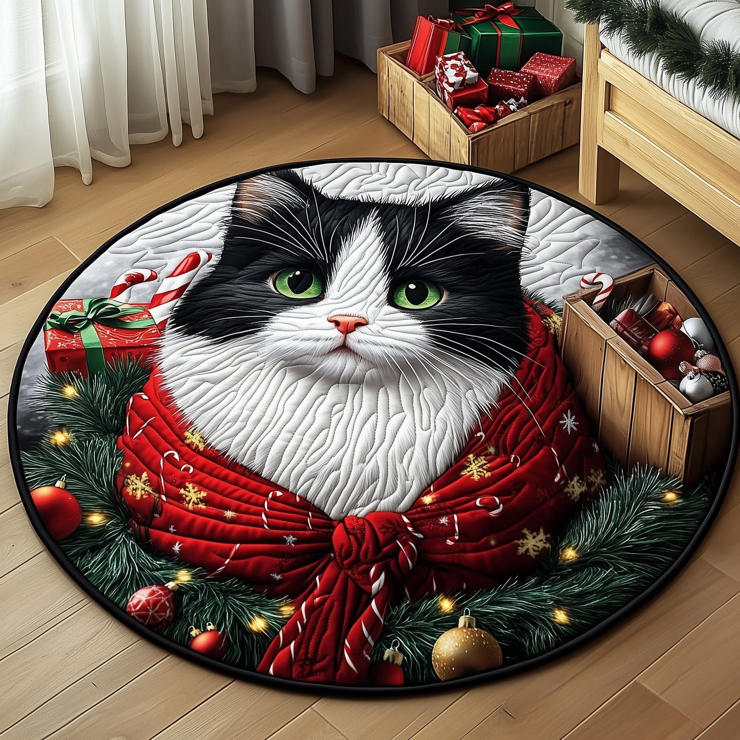 Christmas Cat Quilted Round Mat GFTOMA4823
