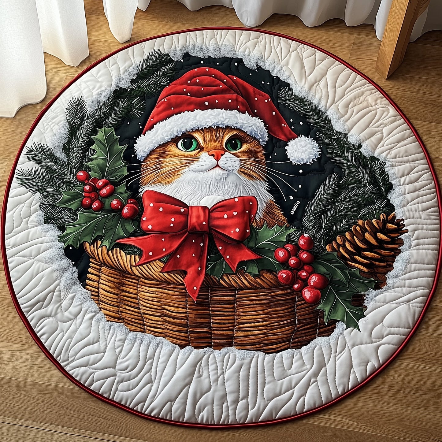 Christmas Cat Quilted Round Mat GFTOMA4825