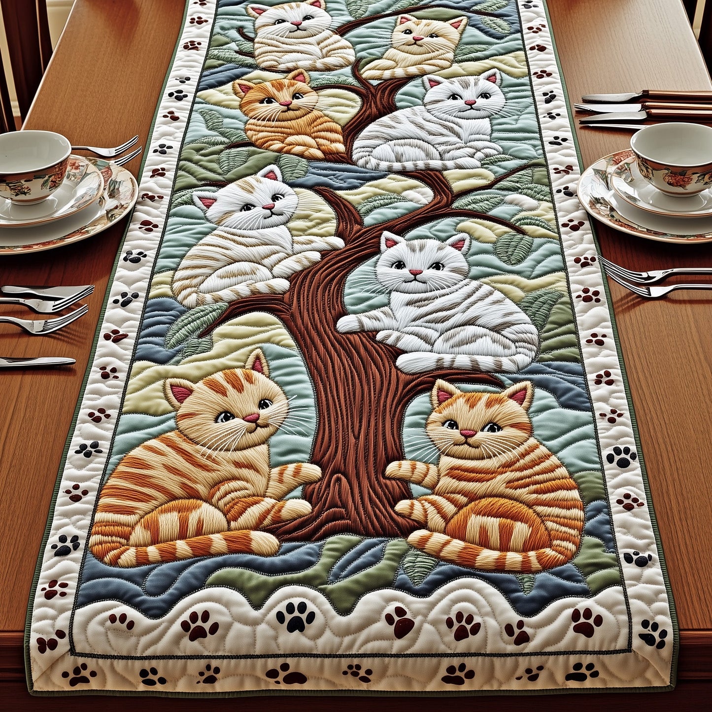 Tree of Cats Quilted Table Runner GFTOMA491