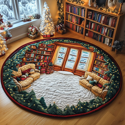 Library Snow Quilted Round Mat GFTOMA4938