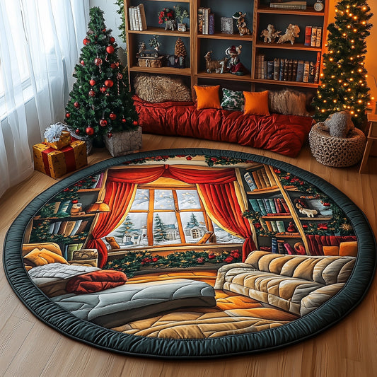 Library Snow Quilted Round Mat GFTOMA4940