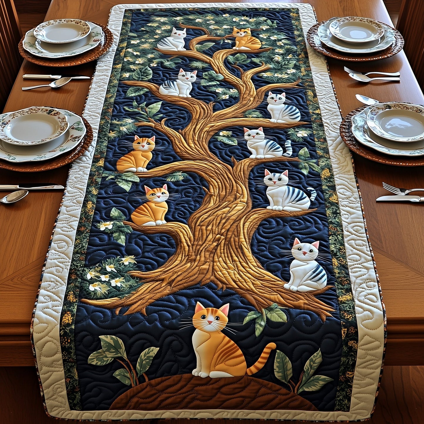 Tree of Cats Quilted Table Runner GFTOMA514
