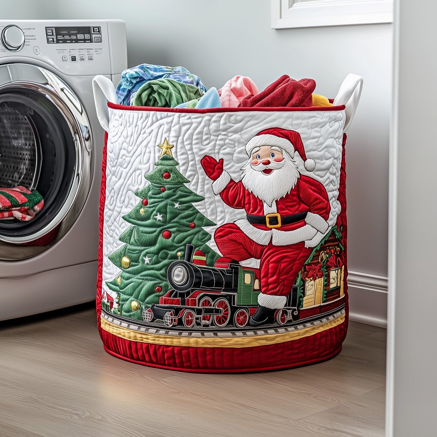 Merry Claus Quilted Laundry Basket GFTOMA5202