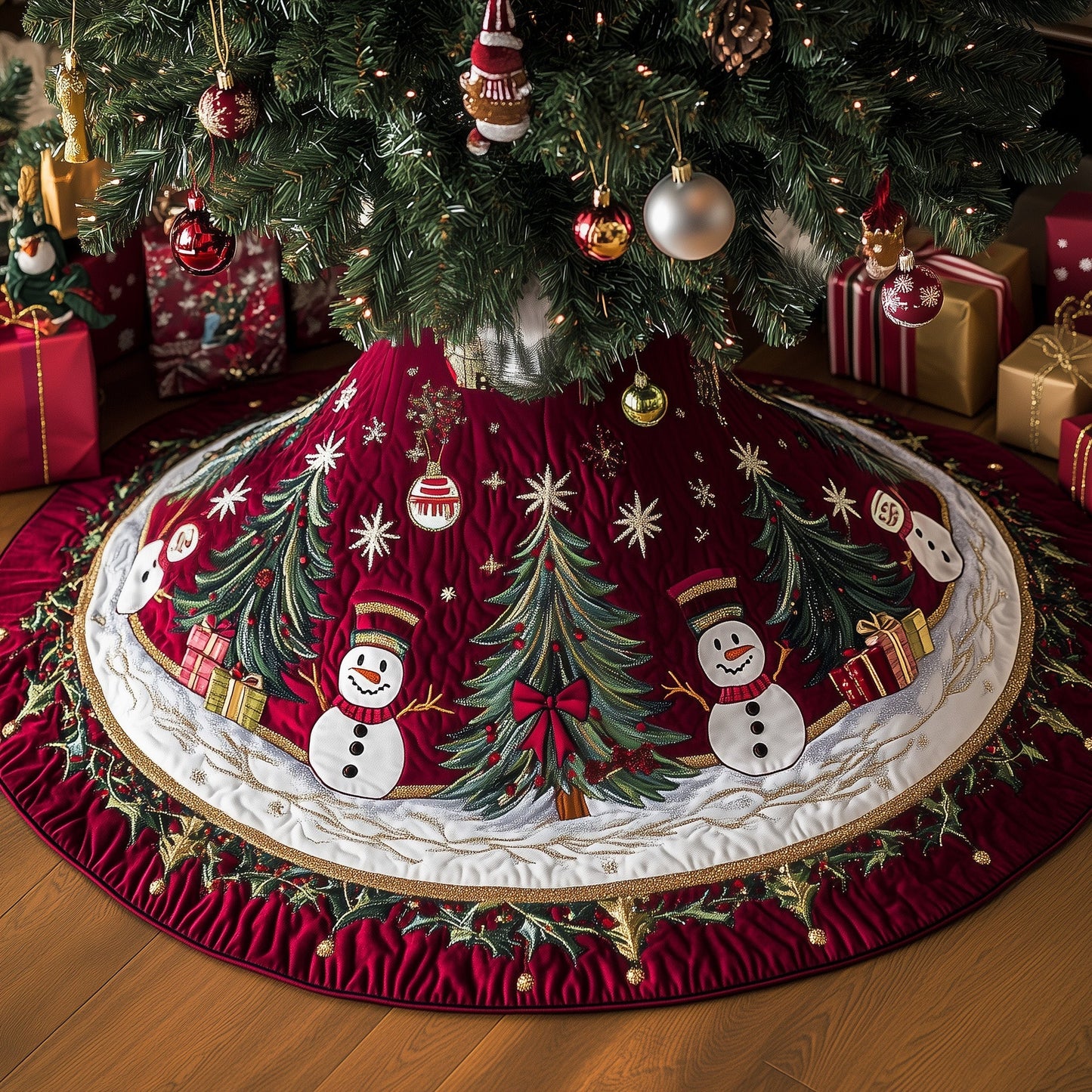 Snowman Lane Quilted Tree Skirt GFTOMA5317
