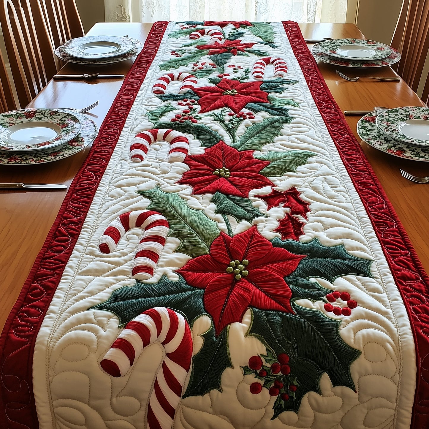 Poinsettia Elegance Quilted Table Runner GFTOMA5334