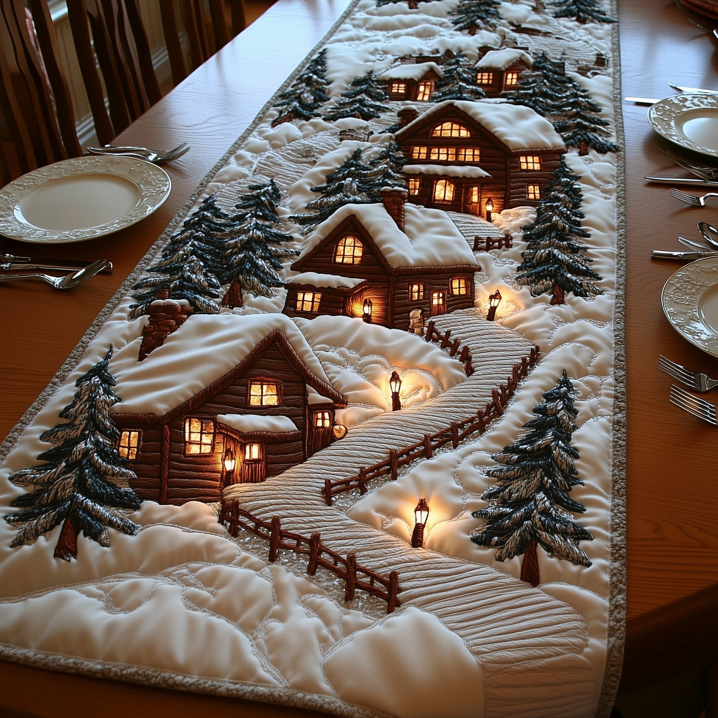 Winter Cabin Quilted Table Runner GFTOMA5336
