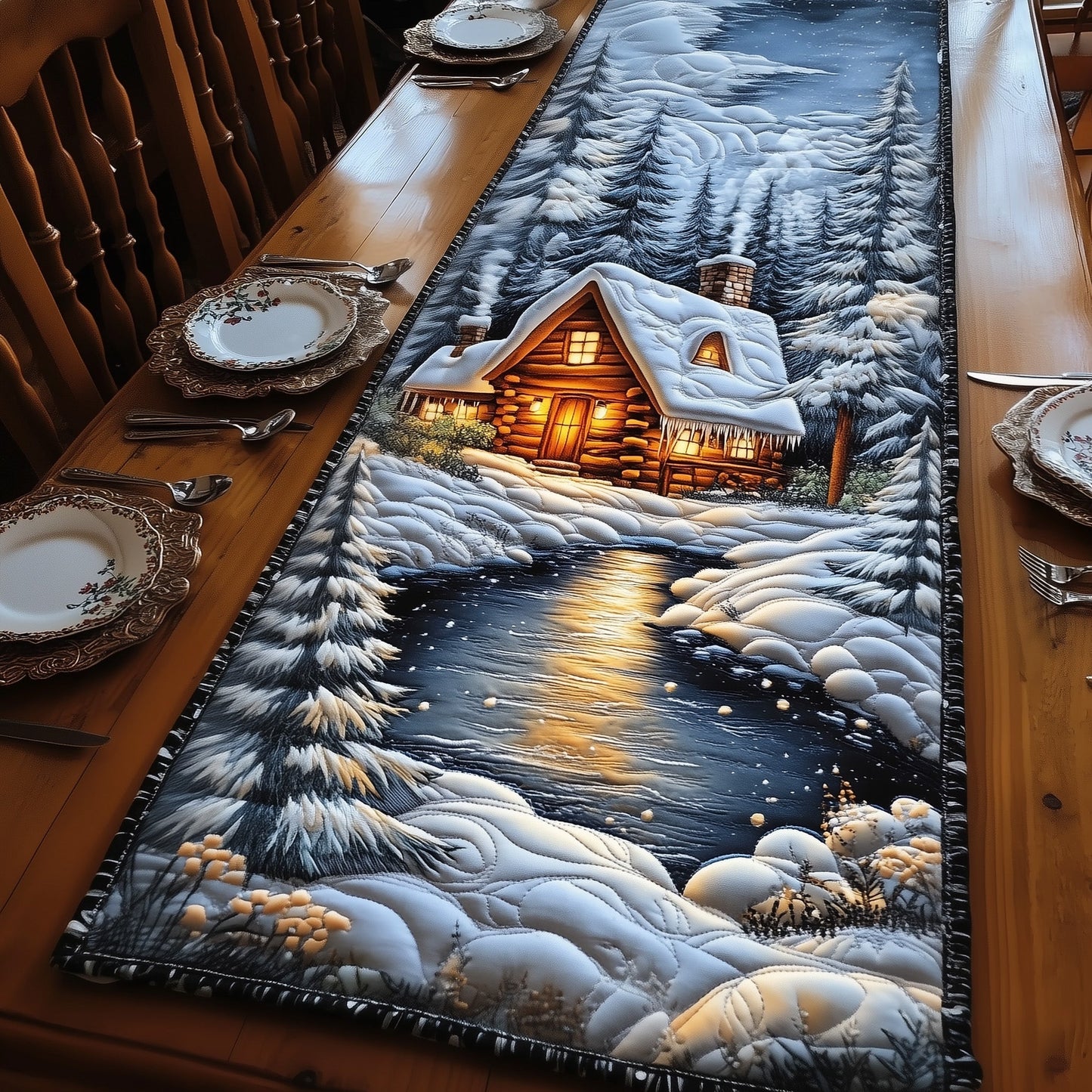 Winter Cabin Quilted Table Runner GFTOMA5337