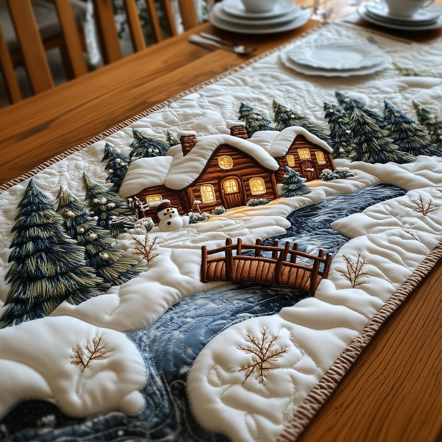 Winter Cabin Quilted Table Runner GFTOMA5339