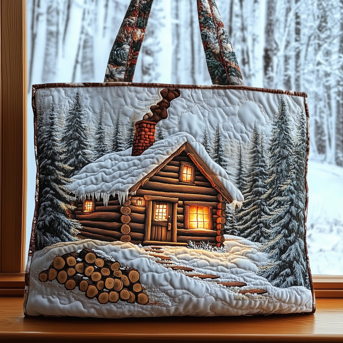 Winter Cabin Quilted Tote Bag GFTOMA5362