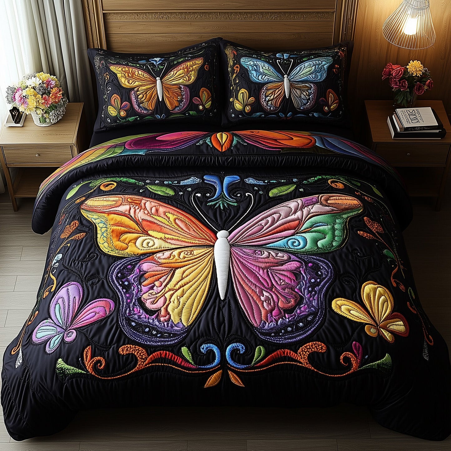 Rainbow Butterfly 3-Piece Quilted Bedding Set GFTOMA550