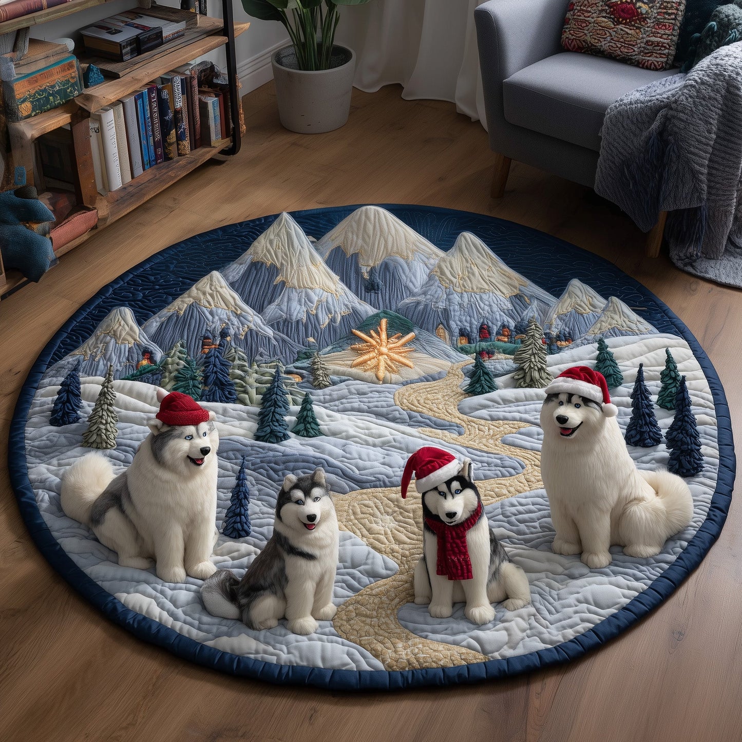Festive Husky Quilted Round Mat GFTOMA5840