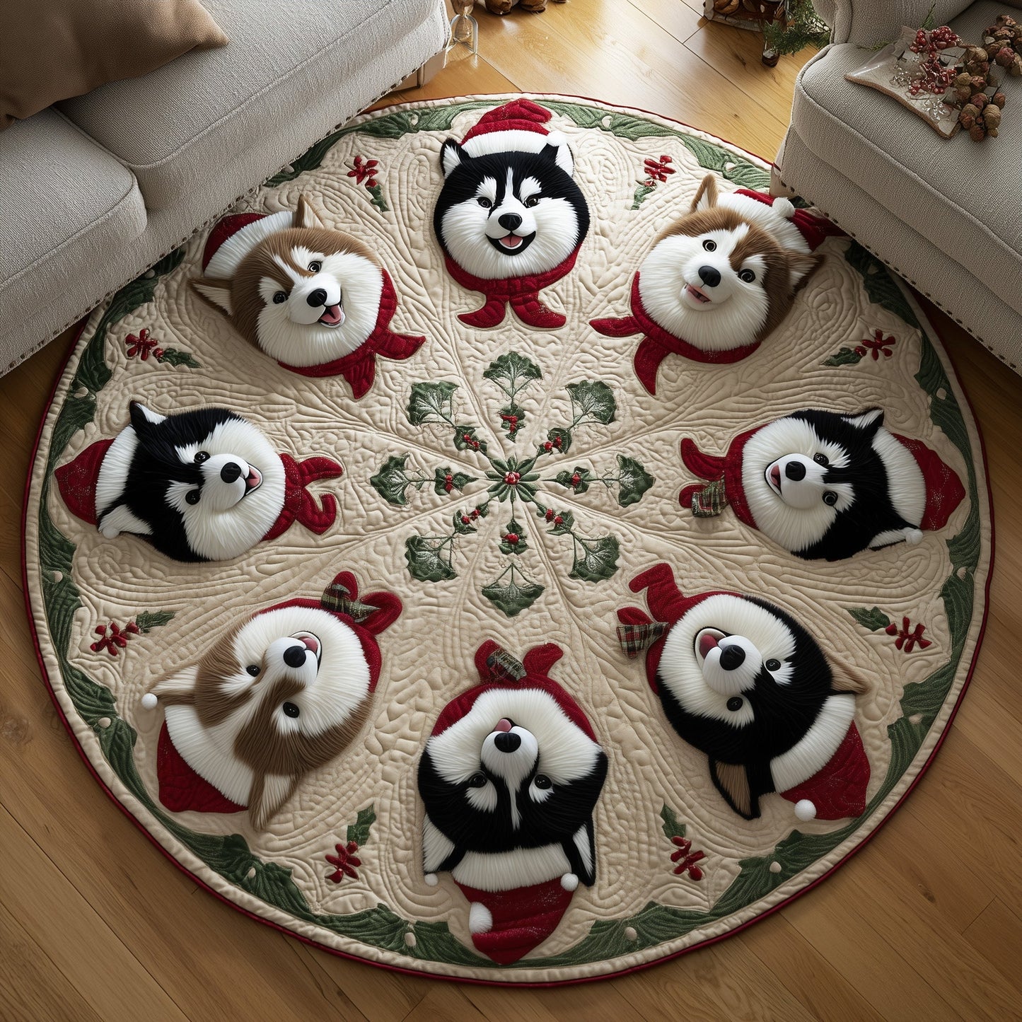 Festive Husky Quilted Round Mat GFTOMA5841