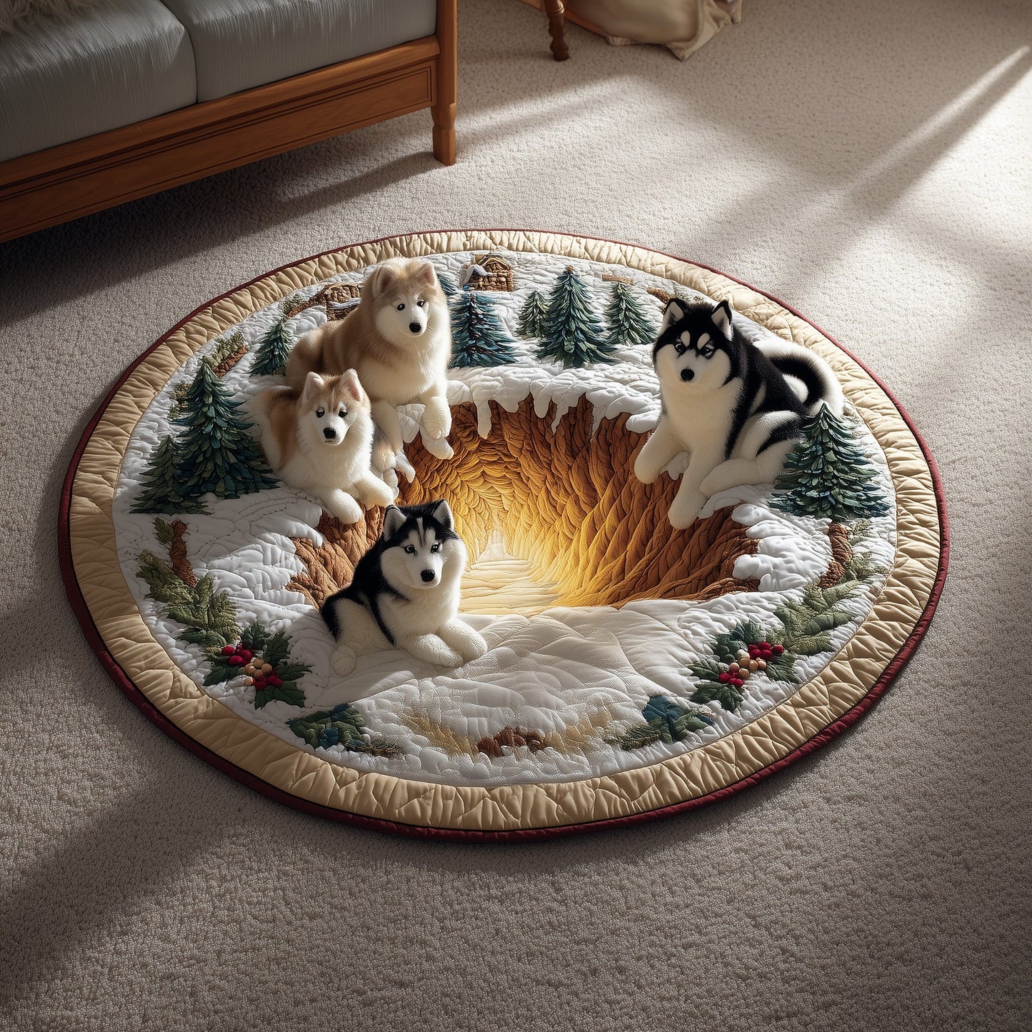 Festive Husky Quilted Round Mat GFTOMA5842
