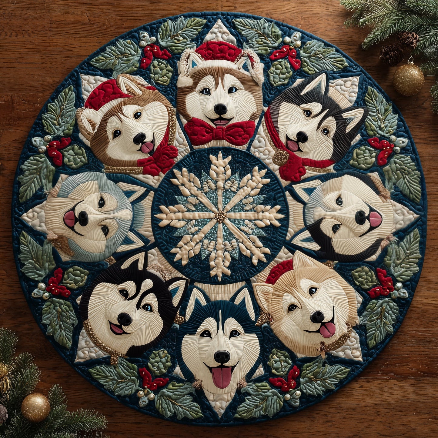 Festive Husky Quilted Round Mat GFTOMA5844