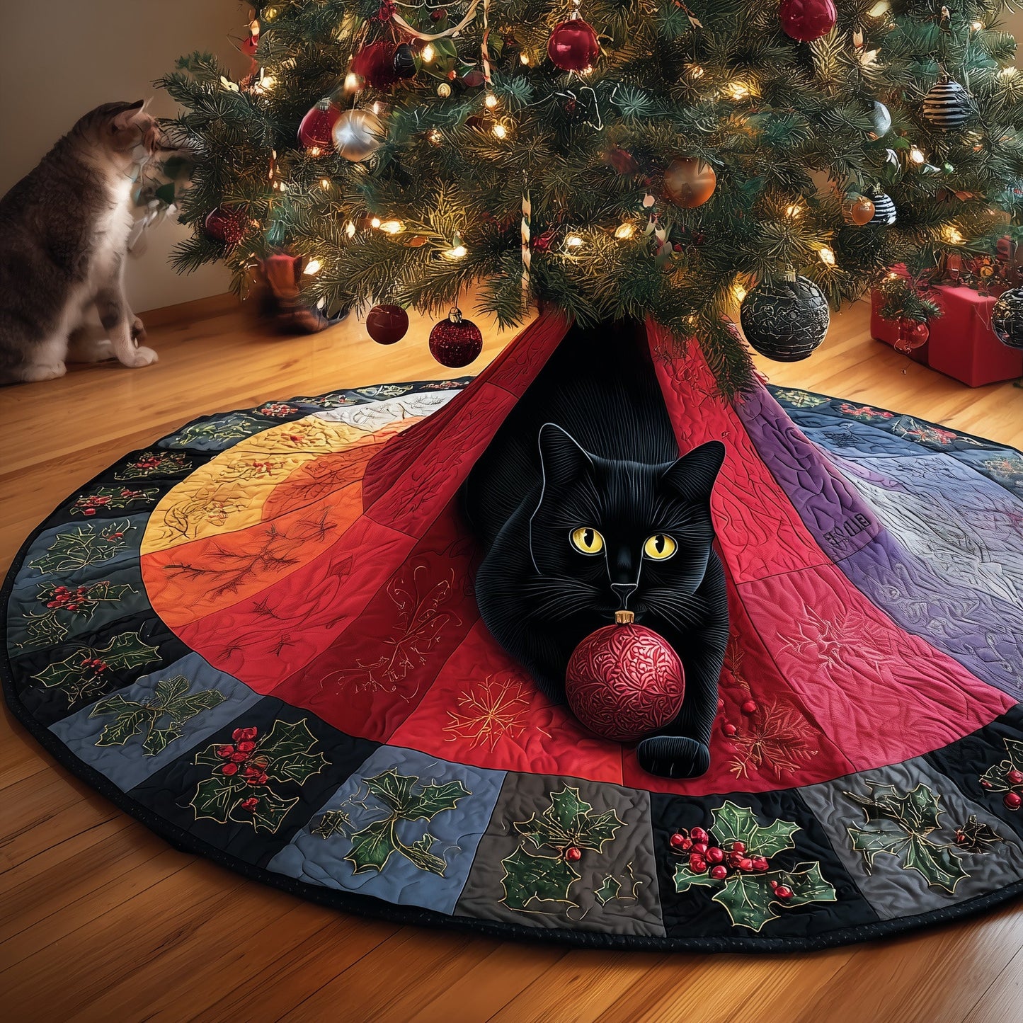 Black Cat Quilted Tree Skirt GFTOMA6088
